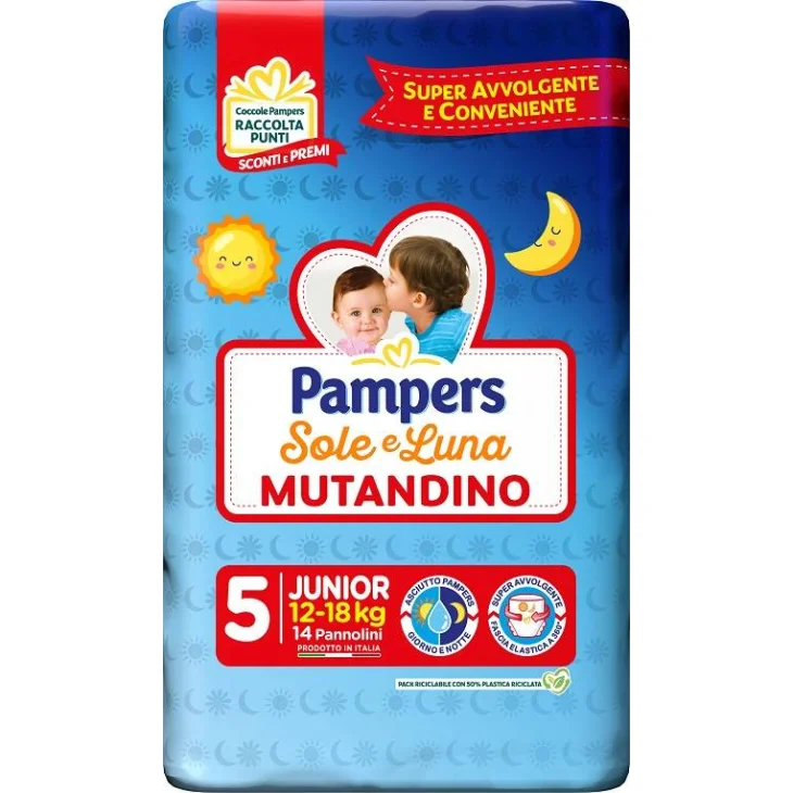 Pampers Sole & Luna Pannolino mutandino Taglia Junior 5 (12-18Kg) 14 Pannolini
