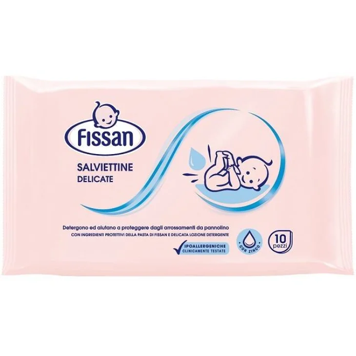Fissan Salviette Delicate da Viaggio per Viso e Mani e Cambio Pannolino 10 pezzi