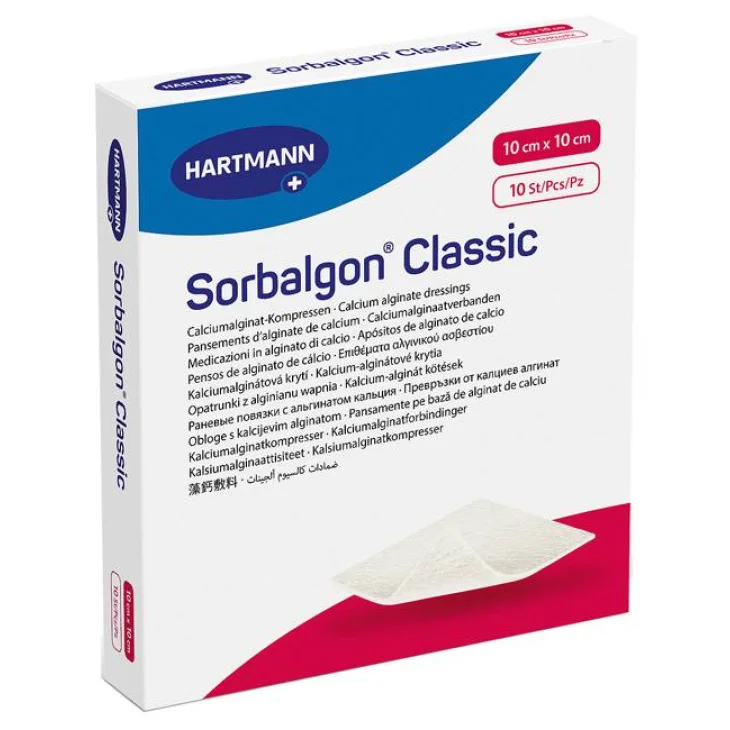 Sorbalgon Classic Medicazione Sterile in Alginato di Calcio 10X10 cm 10 pezzi