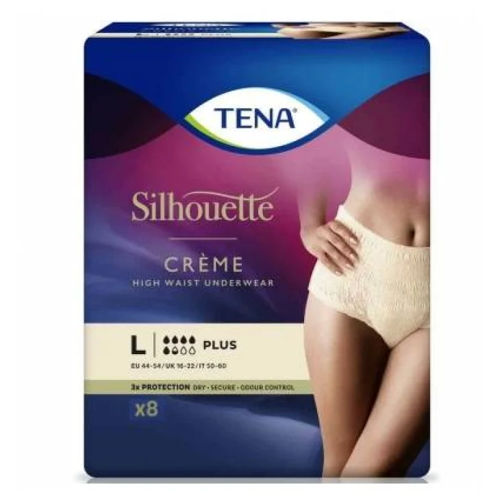 Tena Silhouette Plus High Waist Crème Mutandine Assorbenti per Incontinenza Misura L