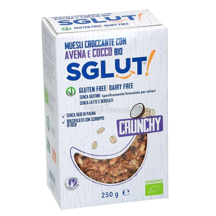 Sglut Crunchy senza glutine Snack con avena e cocco 250 g