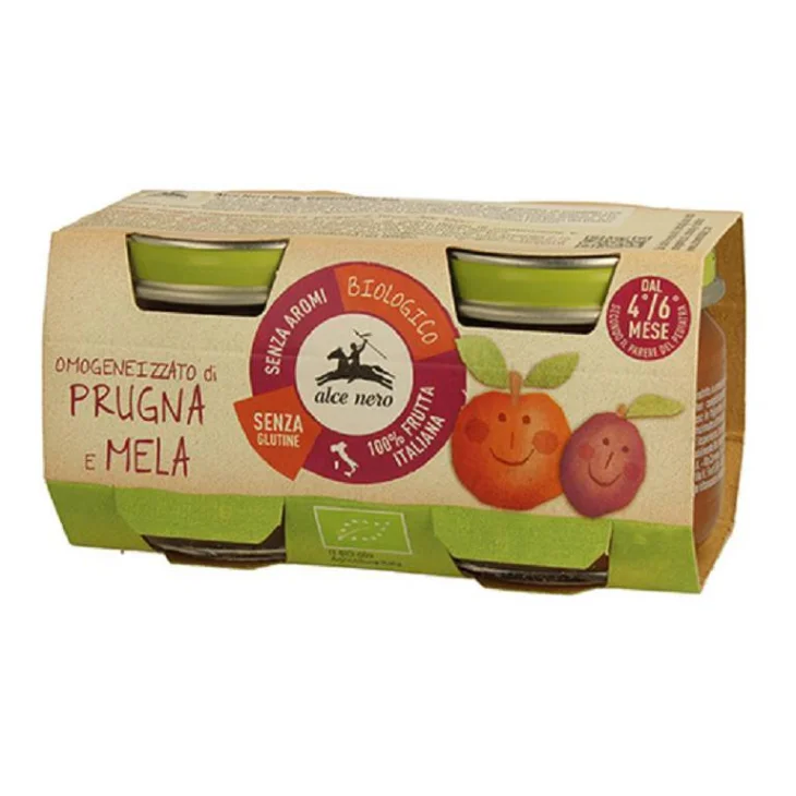 Alce Nero Baby Food Bio Omogeneizzato di Prugna e Mela 2 x 80 g