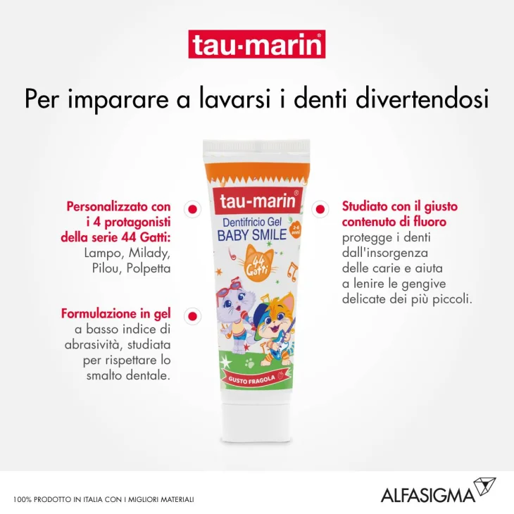 Tau-Marin dentifricio baby smile 50 ml gusto fragola Limited Edition 44 Gatti