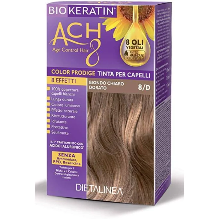 Biokeratin ACH8 Tinta Vegetale per Capelli Colore 8/D Biondo Chiaro Dorato