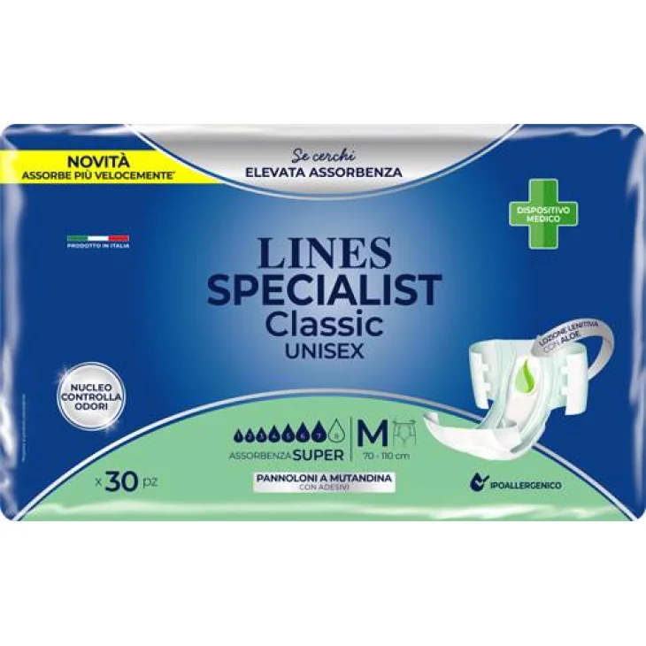 Lines Specialist Classic Super Taglia M Pannolone a Mutanda 30 Pezzi