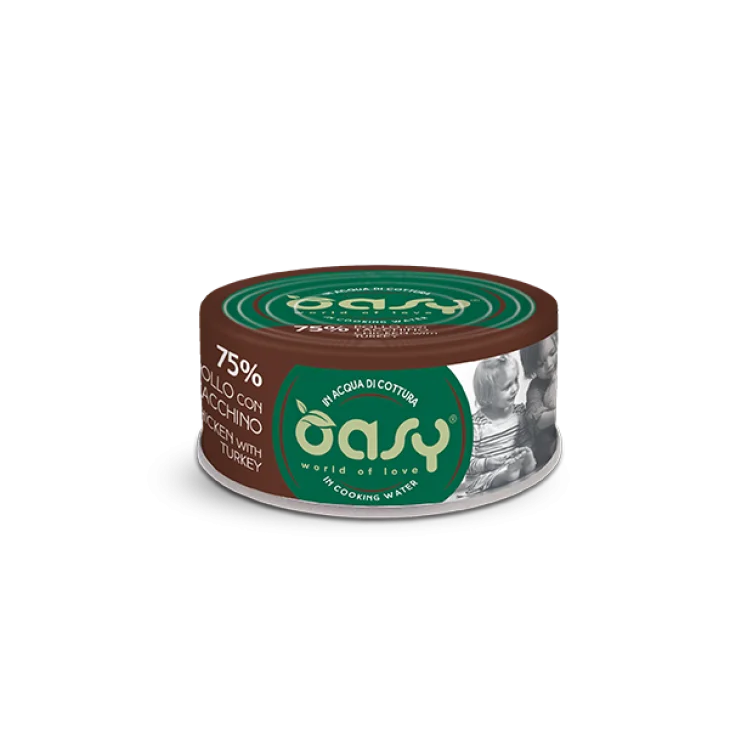 Oasy Wet Cat More Love Cibo Umido per Gatti in Lattina gusto Pollo con Tacchino 70 g