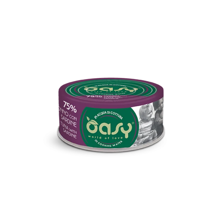 Oasy Wet Cat More Love Cibo Umido per Gatti in Lattina gusto Tonno con Sardine 70 g