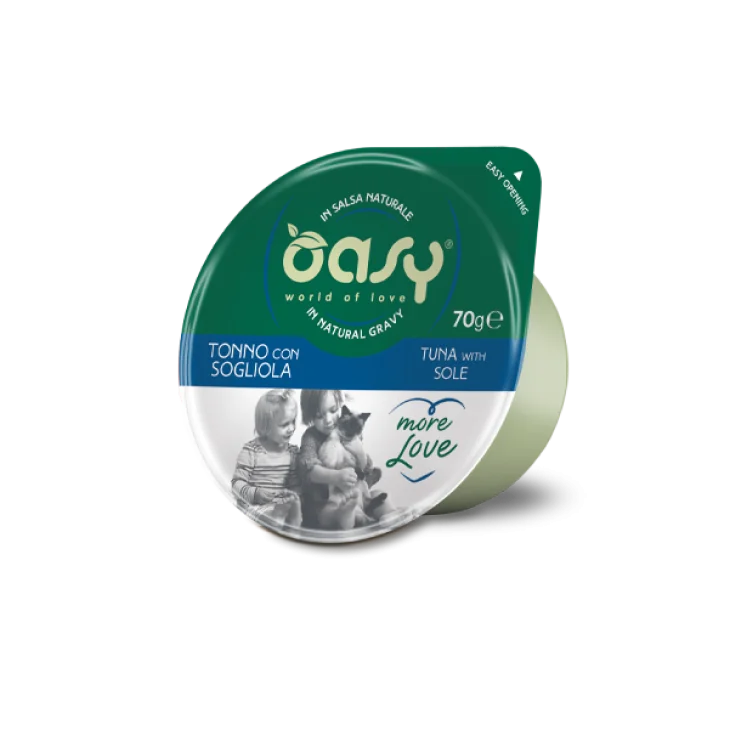 Oasy Wet Cat More Love Cibo Umido per Gatti Gusto Tonno con Sogliola Cup 70 g