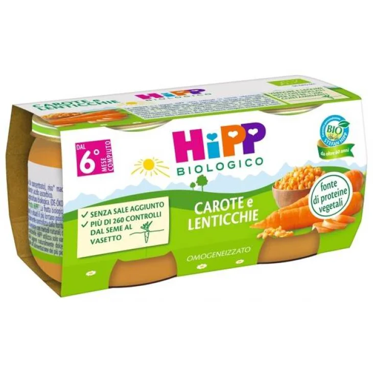 Hipp Bio Omogeneizzato Carote e Lenticchie 2 x 80g