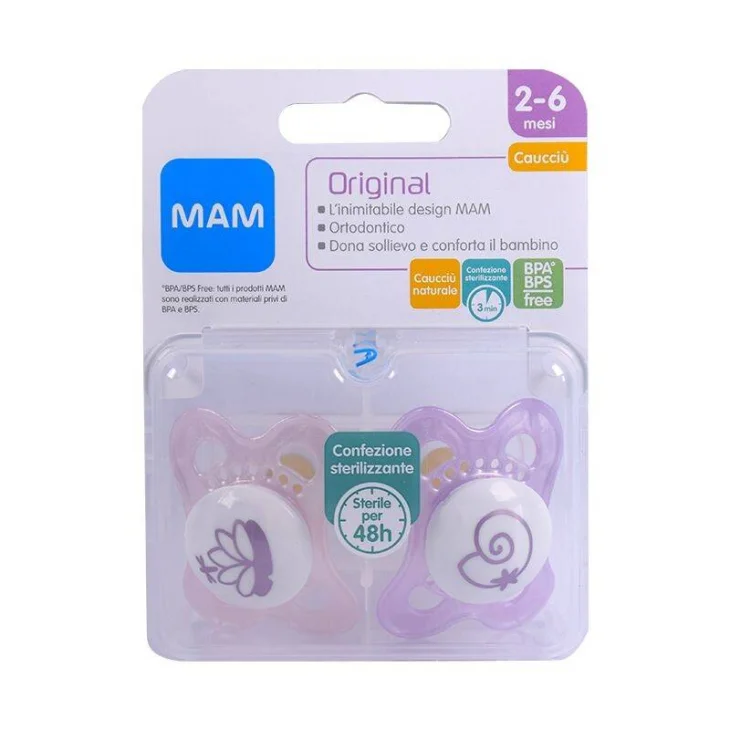 Mam Original 2-6 M Succhietto Caucciu' Colore Rosa 2 Pezzi