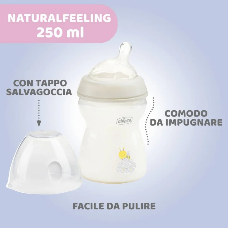 Chicco Biberon Natural Feeling 2M+ Grigio 250 Ml