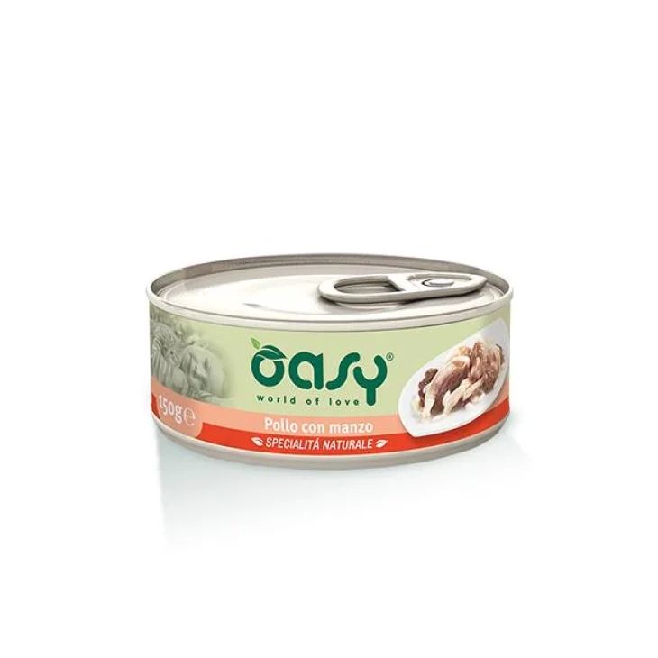 Oasy Pollo con Manzo Specialità Naturali Cibo Umido per Gatti in Lattina 150 g