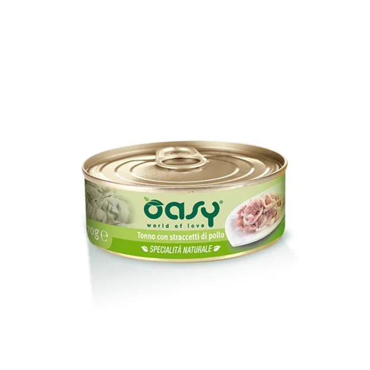 Oasy Tonno con Straccetti di Pollo Specialità Naturali Cibo umido per gatti in lattina 150 g