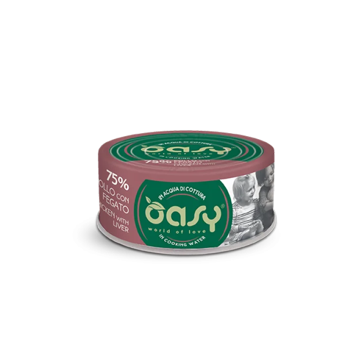 Oasy Wet Cat More Love Cibo Umido per Gatti in Lattina gusto Pollo con Fegato 70 g