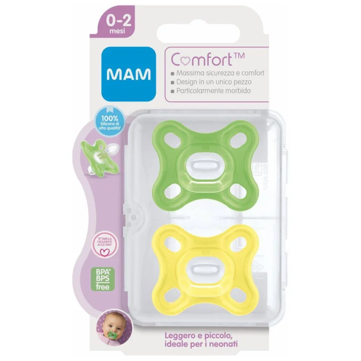 Mam Comfort Succhietto in Silicone 0-2 mesi Colore Neutro 2 pezzi