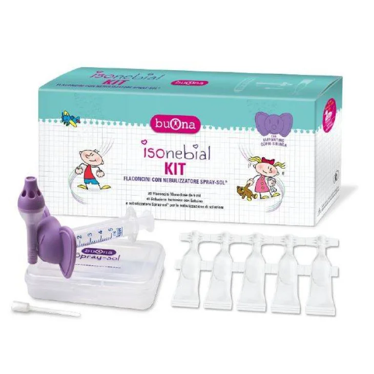 Isonebial Kit Pulizia Cavità Nasali 20 Flanconcini 5ml + Siringa Soft-Jeck + Ago Cannula + Nebulizzatore Spray