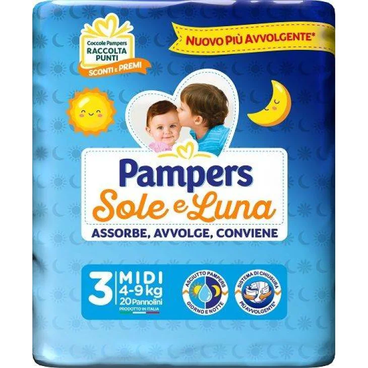 Pampers Sole e Luna Pannolini Taglia 3 Midi (4-9 kg) 20 pezzi