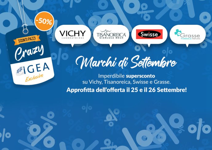 Crazy Igea Settembre: 4 marchi al 50% Crazy Igea Settembre: 4 marchi al 50%
