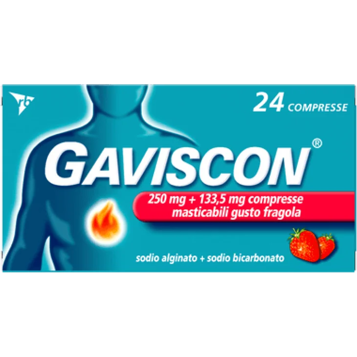 Gaviscon Trattamento contro il bruciore di stomaco occasionale Gusto Fragola 250 mg + 133,5 mg 24 compresse masticabili