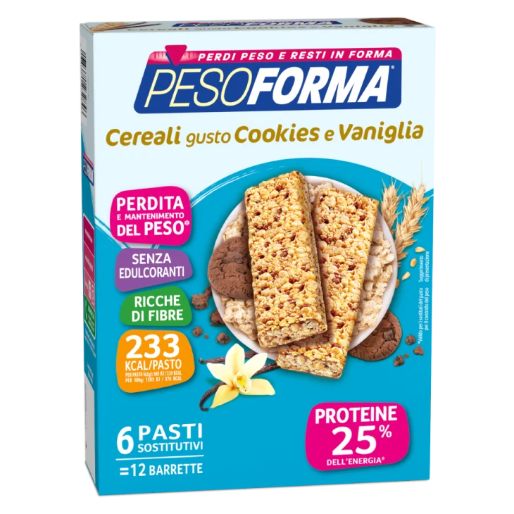 Pesoforma Barrette Dietetiche Cereali Cookies e Vaniglia 12 barrette