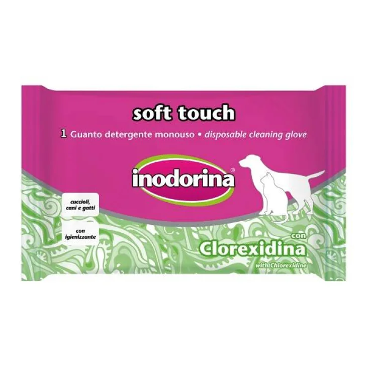 Inodorina Soft Touch Clorexidina Guanto detergente per cani gatti e cuccioli 1 pezzo