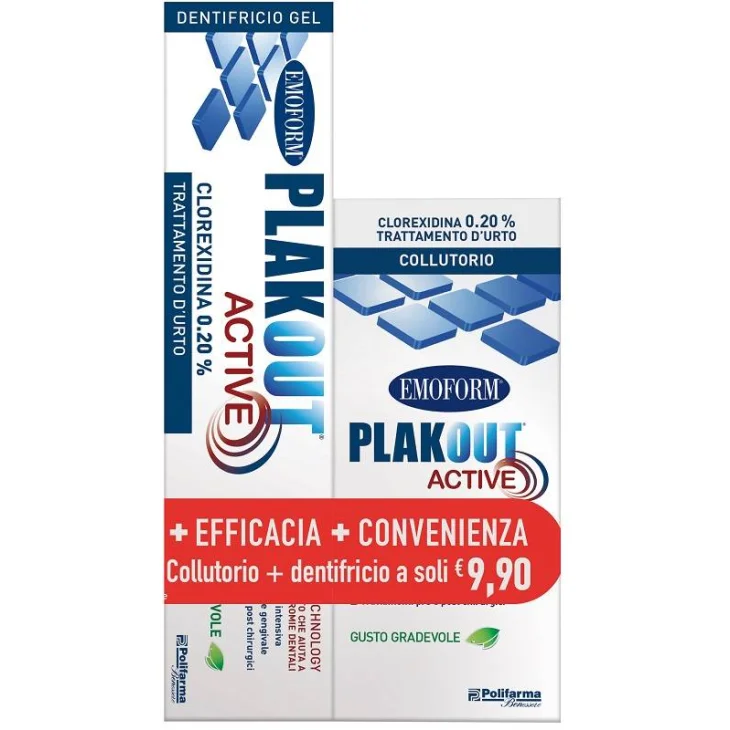 Emoform Plak Out Active Clorexidina 0,20% Collutorio 200 ml + Dentifricio 75 ML