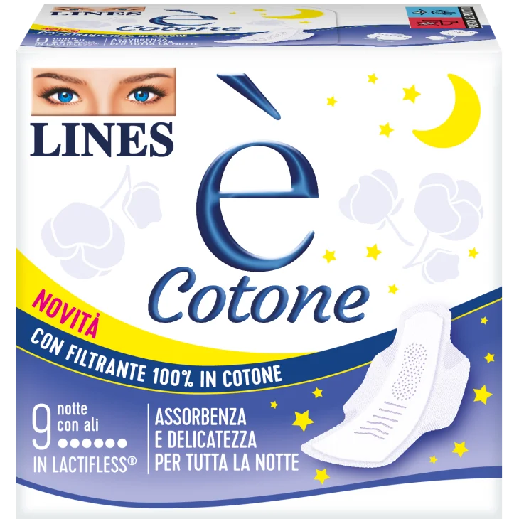 Lines é Cotone Assorbenti Notte in Lactifless con Ali 9 pezzi