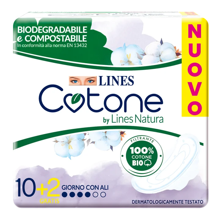 Lines Cotone Bio Ultra con Ali Assorbenti 10+2 Pezzi