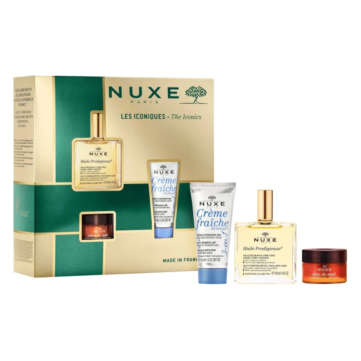 Nuxe Cofanetto di Bellezza "Gli Iconici" Huile - Balsamo Labbra - Crema Viso