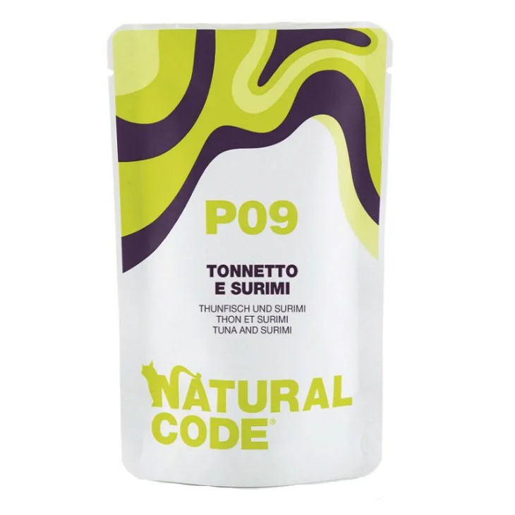 Natural Code Alimento per Gatti Adulti Sterilizzati Tonno e Surimi 70 g