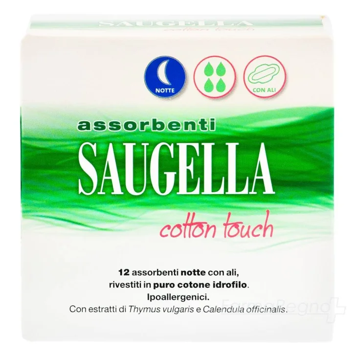 Saugella Cotton Touch Assorbenti Notte  con Ali 12 pezzi