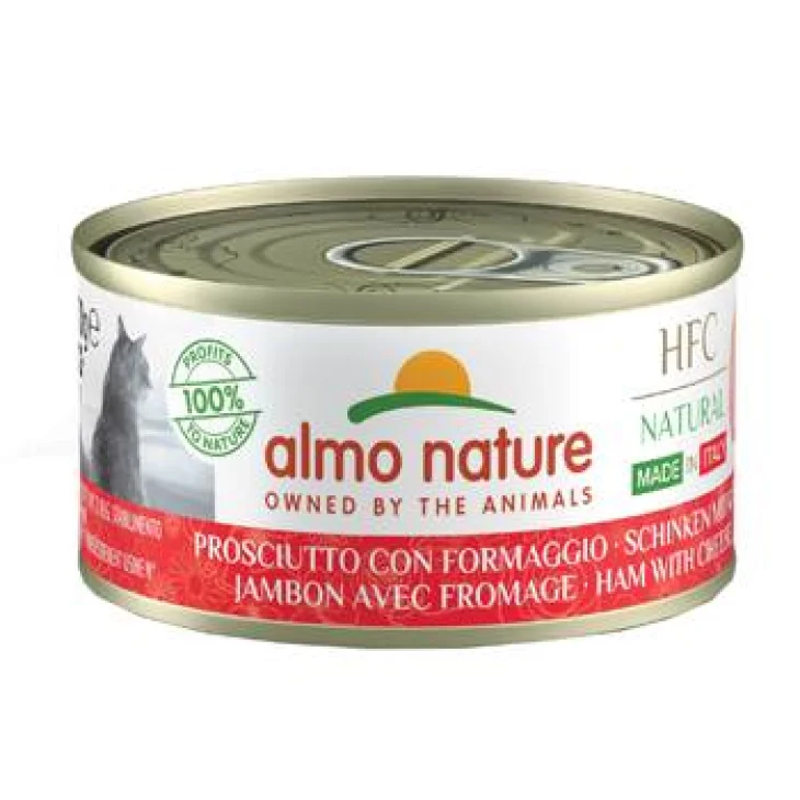 Almo Nature HFC Cat Natural Mangime Umido per Gatti Gusto Prosciutto e Formaggio 70 g