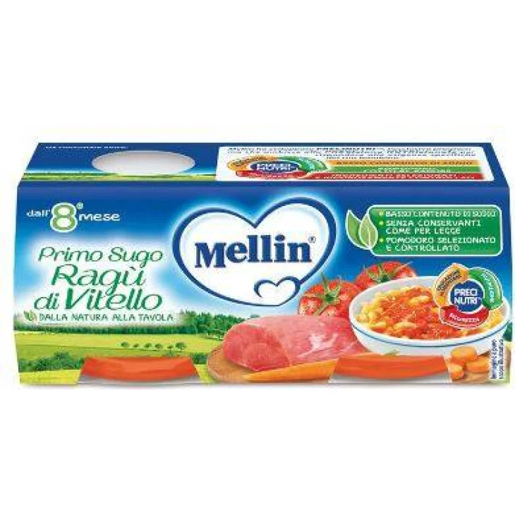 Mellin Primo Sugo Ragù di Vitello 2 Vasetti da 80 g
