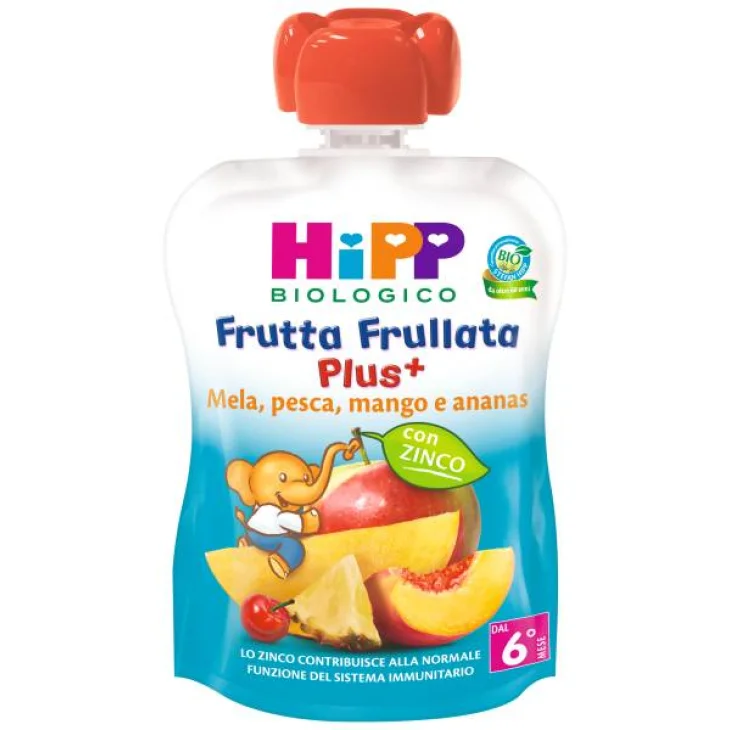 Hipp Biologico Frutta Frullata Plus Mela Pesca Mango Ananas + Zinco 90 gr