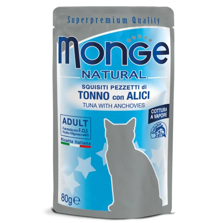 Monge Natural Pezzetti di Tonno con Alici per Gatti Adulti 80 g