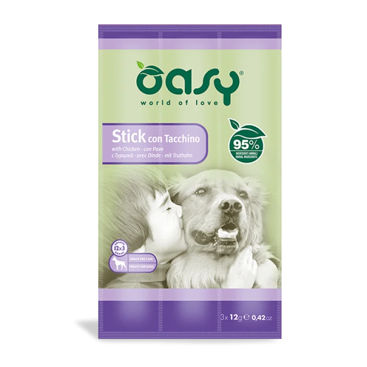 Oasy Snack Dog Stick con Tacchino Alimento Complementare per Cani 3x12 g