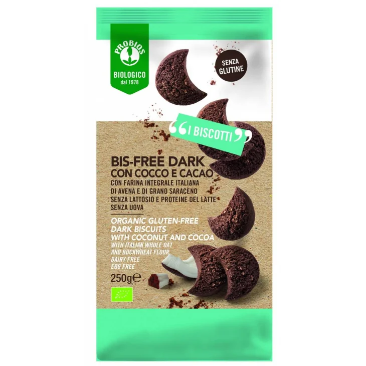 Probios Biscotto Bisfree Dark Con Cocco e Cacao Senza Glutine 250 g