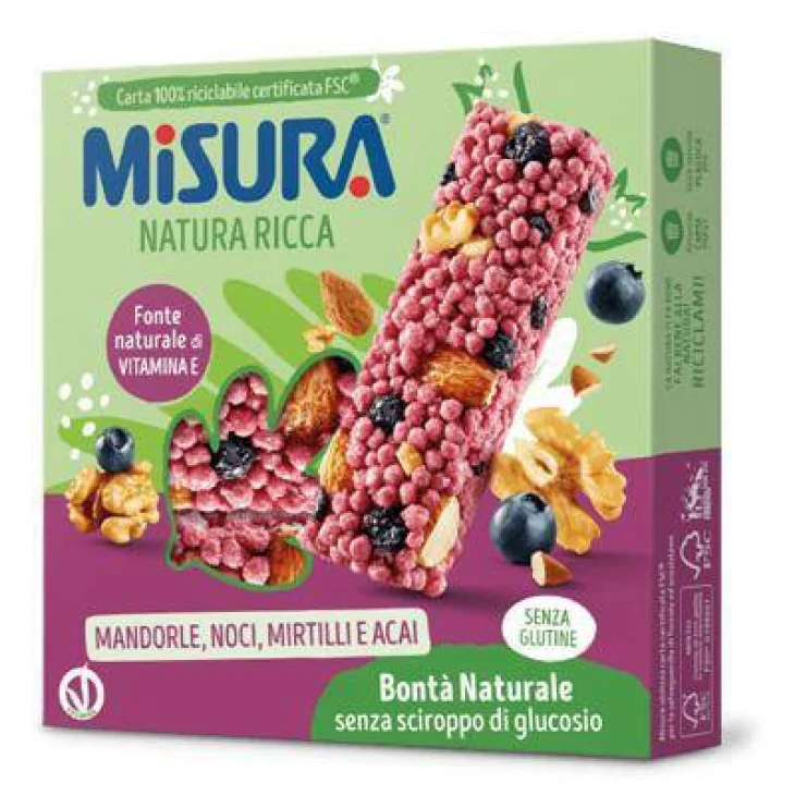 Misura Natura Ricca Barretta Mandorle Noci Mirtilli e Acai Senza Glutine 66 g