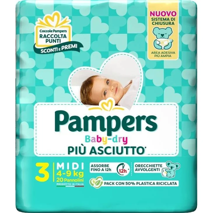 Pampers Baby Dry Pannolino per Bambini Taglia 3 Midi (4-9 Kg) 20 pannolini