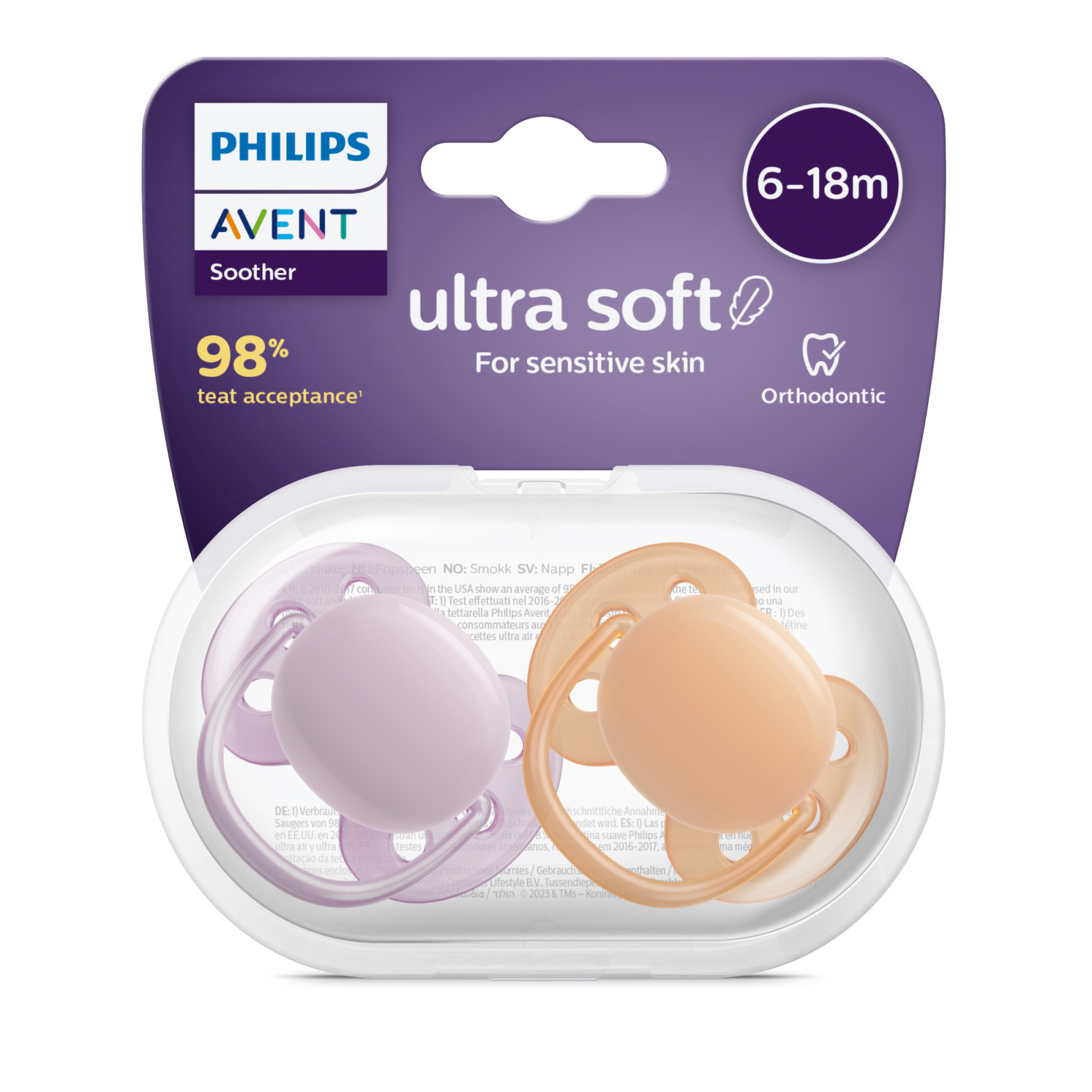 Philips Succhietto Avent Ultra Soft 6 - 18 Mesi Viola Arancione