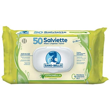 Sano e Bello Salviette Detergenti Profumate Citronella Detersione Animali Domestici 50 Pezzi
