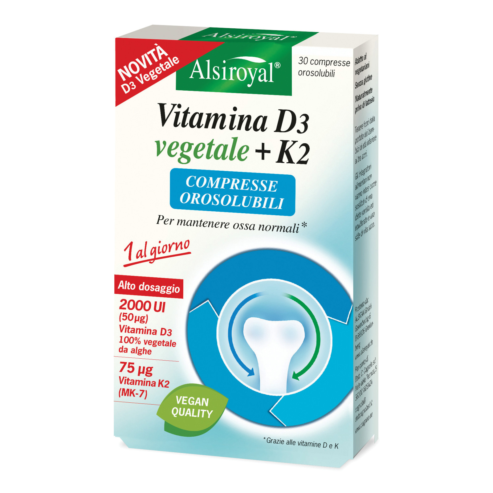 Alsiroyal Vitamina D3 K2 Integratore 30 Compresse Orosolubili Senza Glutine