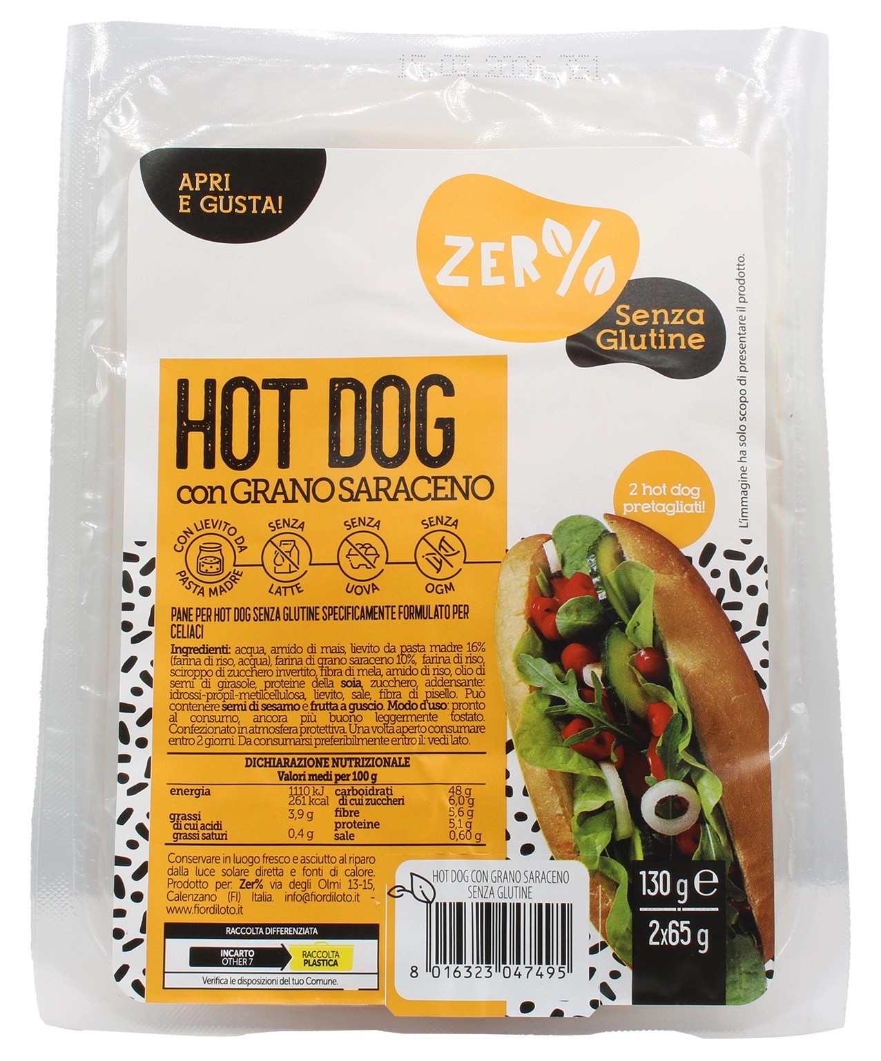 Probios Zer% Hot Dog Grano Saraceno Senza Glutine Rico Fibre Proteine 2x65 grammi