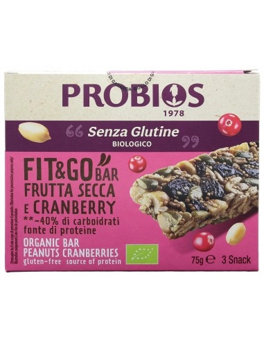 Probios Fit&go Barretta Energetica Frutta Secca e Cranberries Senza Glutine 3x25g