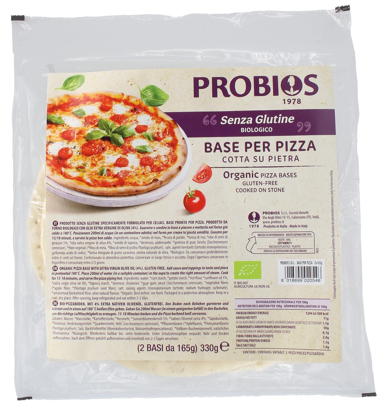 Probios Panito Base Pizza Senza Glutine Senza Latte Senza Uova Biologica 330g