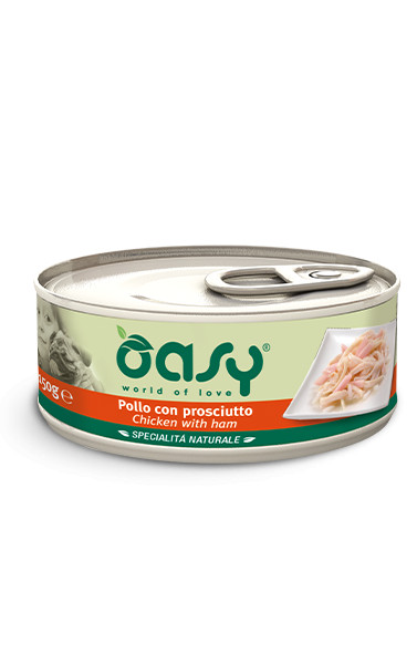 Oasy Alimento Umido Cani Adulti Pollo e Prosciutto Gelatina Morbida 150g