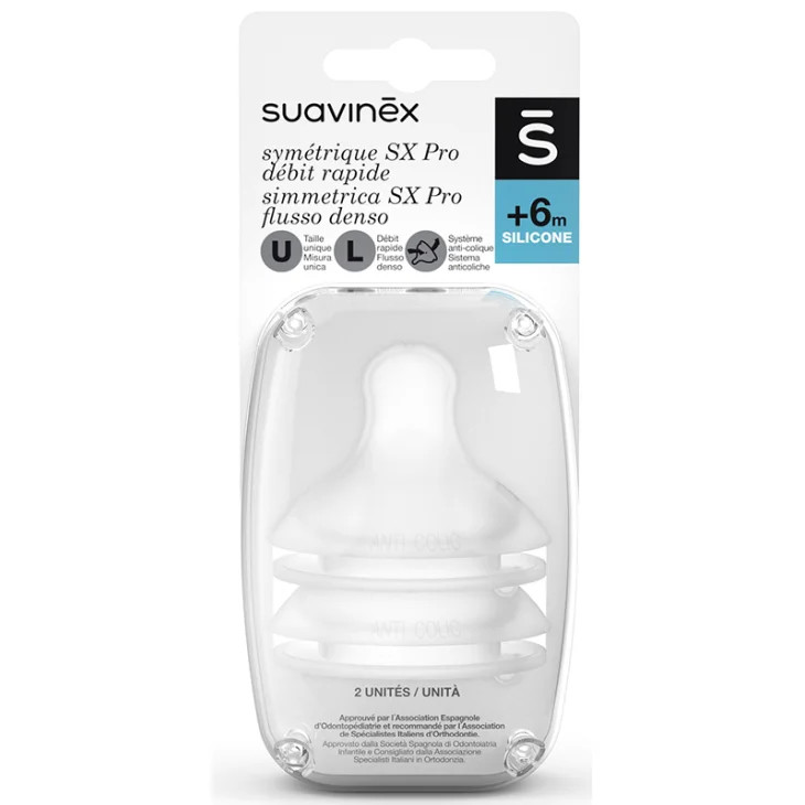 Suavinex SX Pro Tettarella Fisiologica Silicone Flusso Denso L dai 6 mesi 2 Pezzi