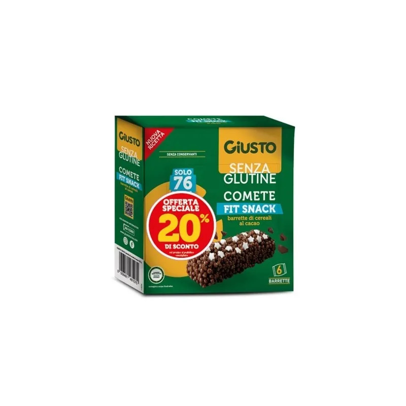Giusto Comete Barrette Snack Croccanti Senza Glutine al Cacao Per Celiaci 6x20g