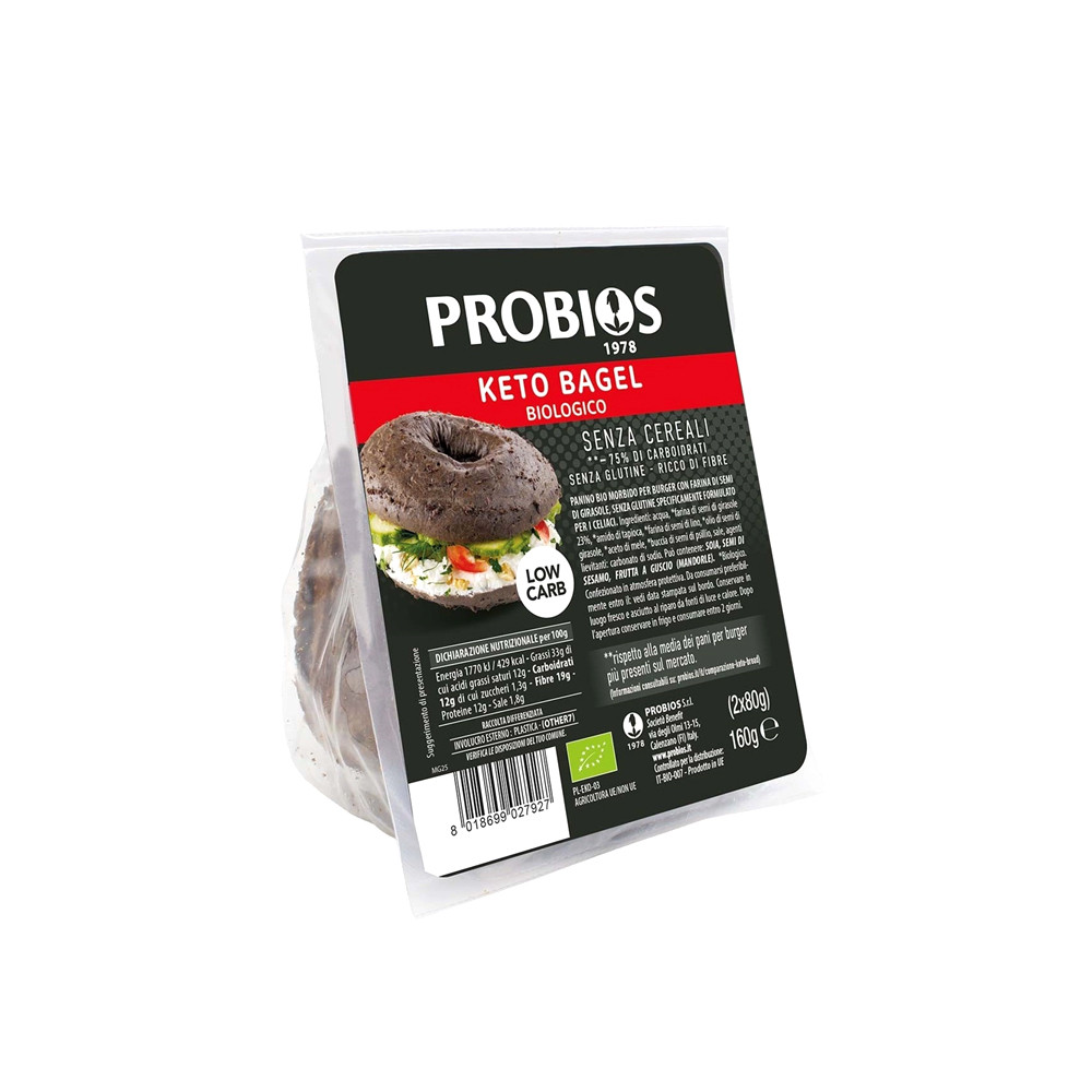 Probios Keto Bagel Senza Glutine Biologico Ricco Fibre Proteine 2x80g