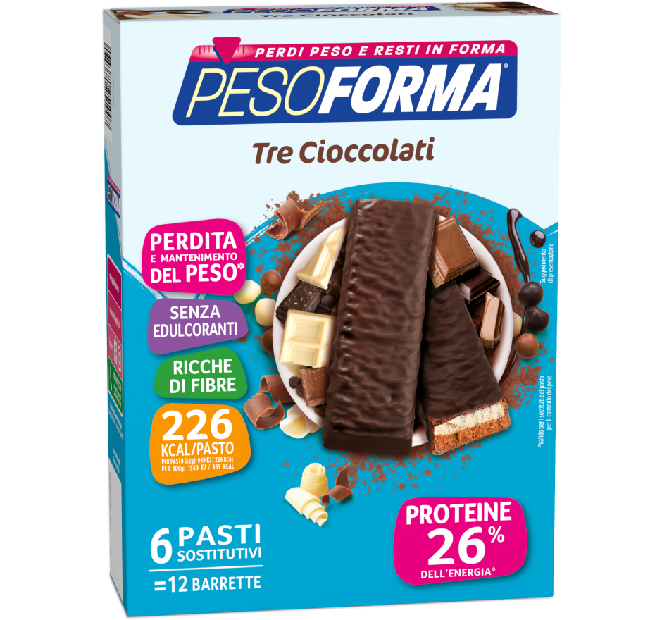 Pesoforma Barrette Dietetiche ai 3 Cioccolati 12 barrette